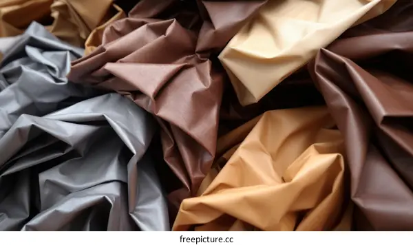 Close up of different colored crumpled fabrics