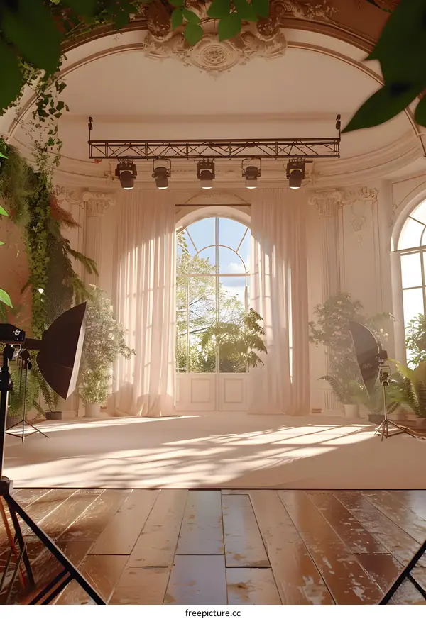 White Room Studio Photography Background with Large Window and Plants