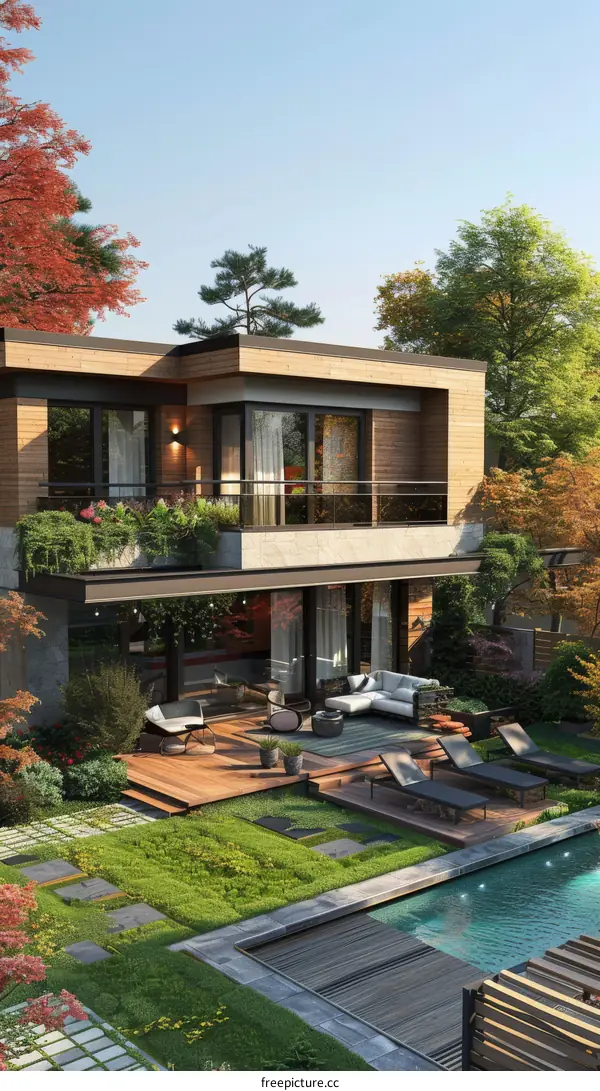 Modern House Backyard with Pool and Decking