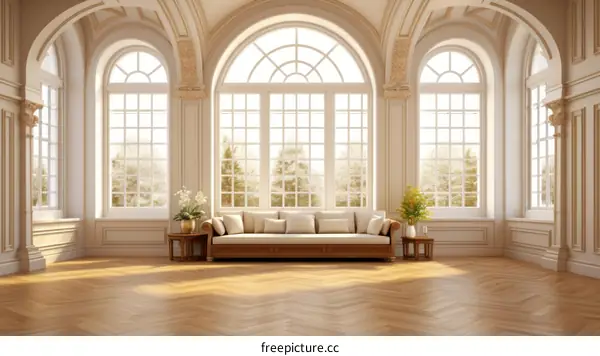Luxurious and Spacious Living Room with Floor-to-ceiling Windows