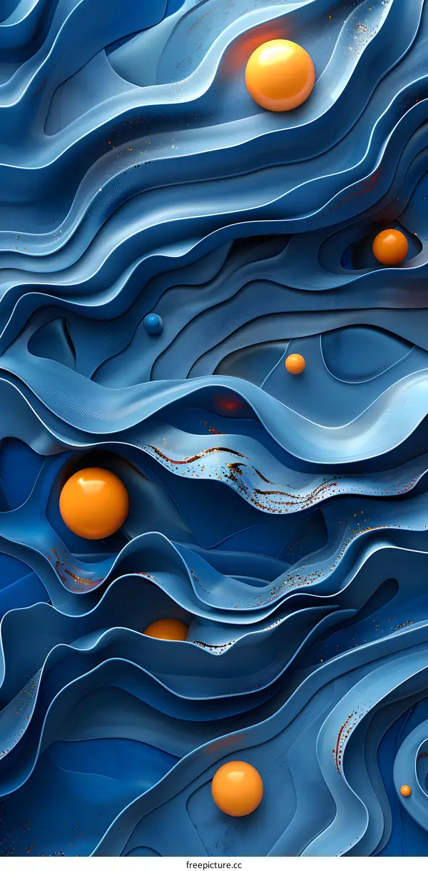 Blue and white waves and spheres