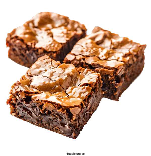 [Transparent Background PNG]Three chocolate brownies on a white background