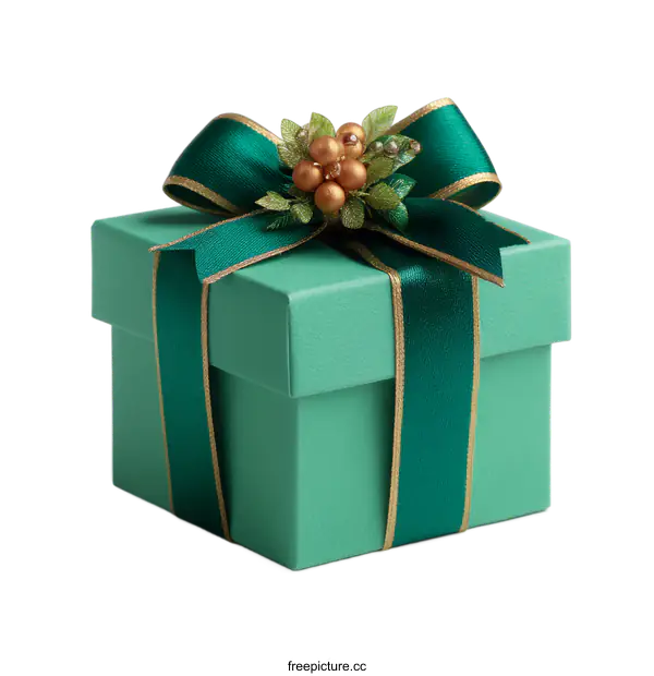 [Transparent Background PNG]Mint Green Gift Box with Festive Decoration