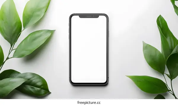 Modern Smartphone with Green Leaves Mockup