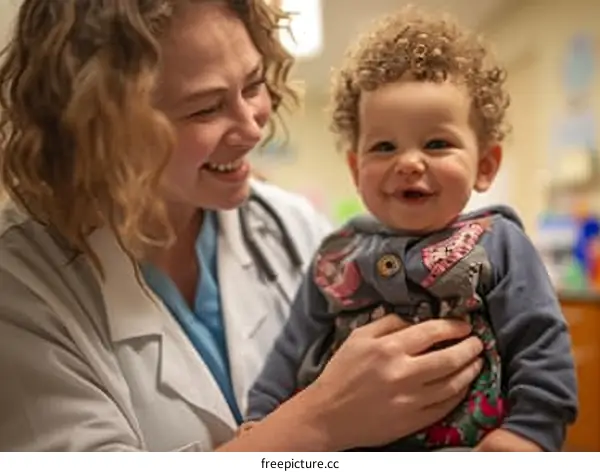 Toddler smiling at doctor during checkup