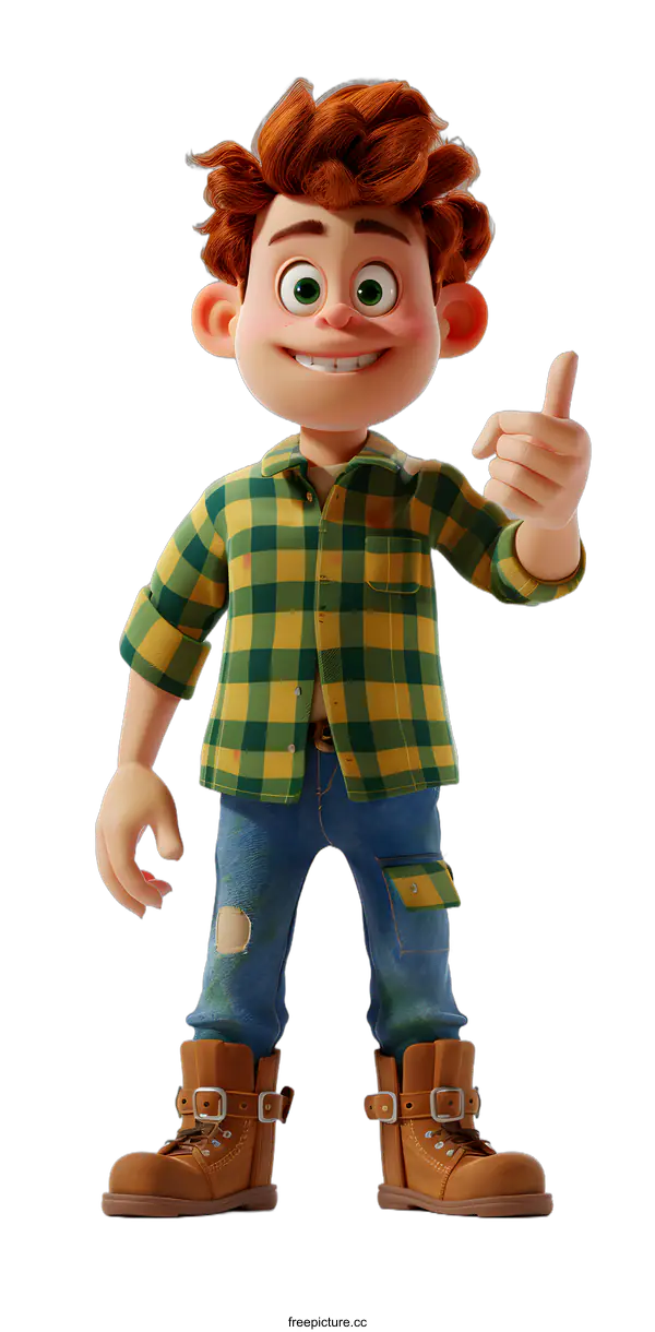 [Transparent Background PNG]A 3D rendering of a boy giving a thumbs up