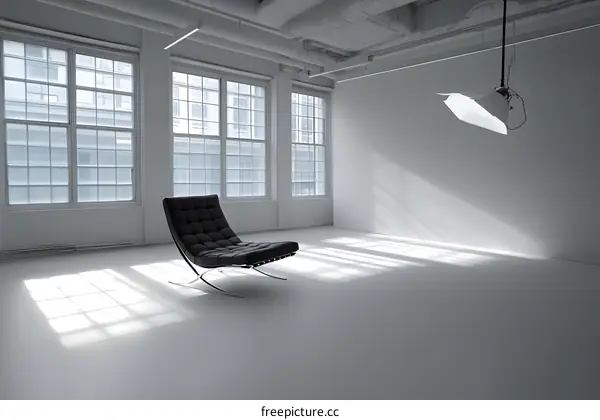 Modern Black Leather Chair in Empty White Room