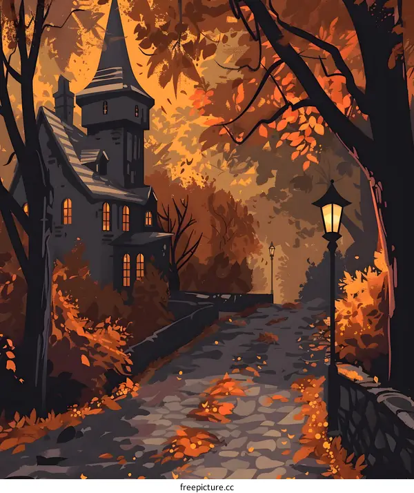 Autumn Landscape with a Stone Path and a Building