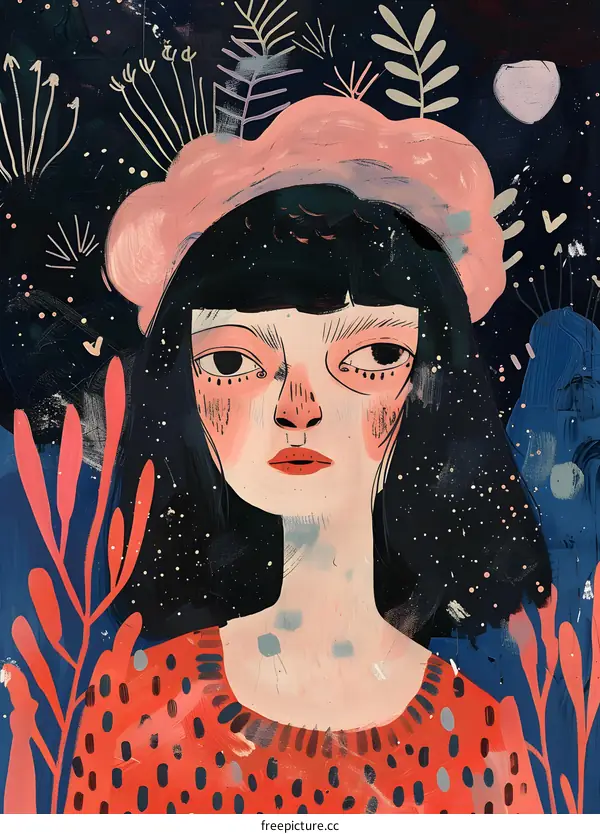 Girl with a Pink Beret Illustration