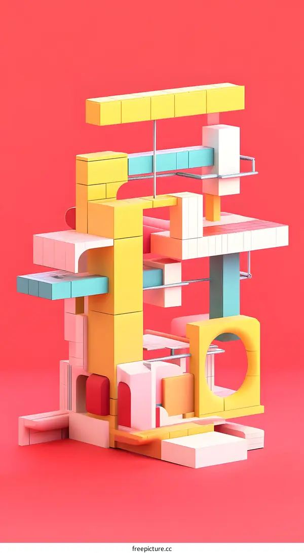 Abstract 3D Illustration of Colorful Geometric Shapes