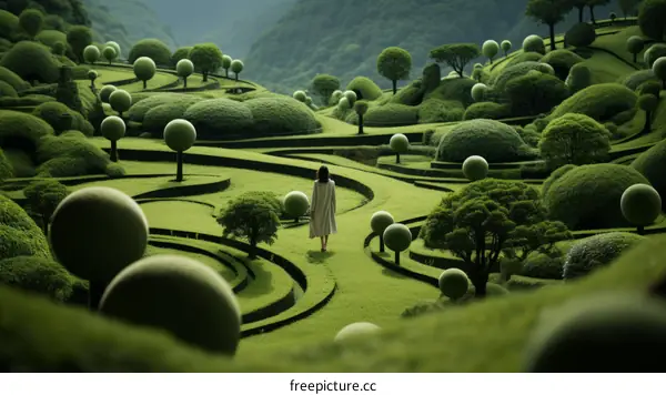 Surreal Topiary Garden: A Woman's Journey