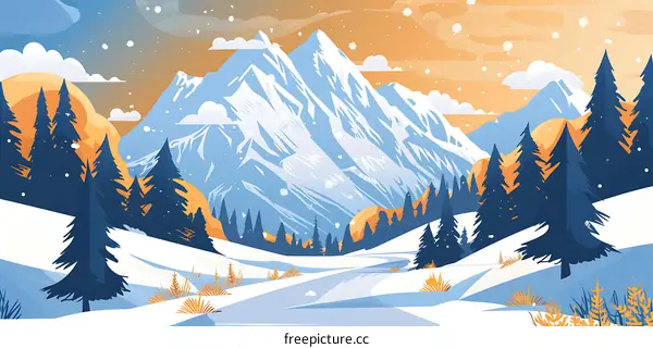 Winter Mountain Landscape Illustration