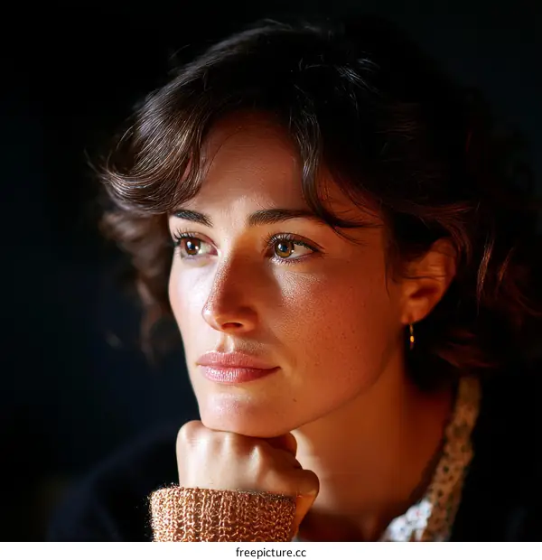 Closeup Portrait of a Thoughtful Woman