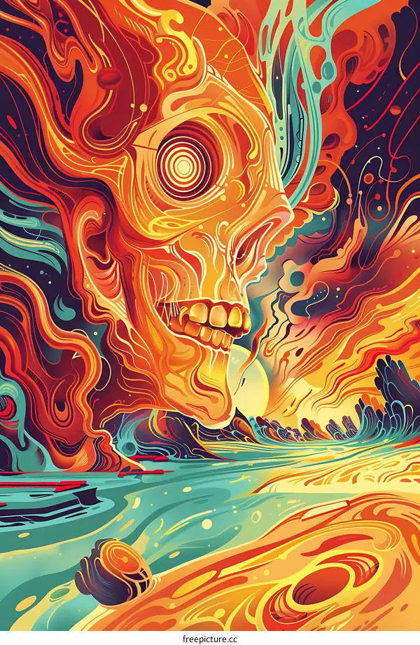 Abstract Skull Illustration with Swirling Colors