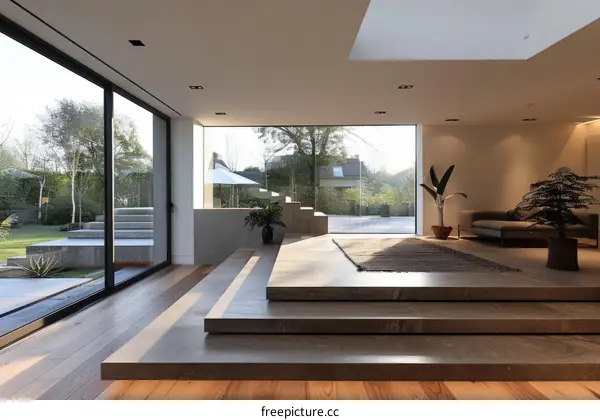 Open Floor Plan Living Room with Terrace & Glass Walls
