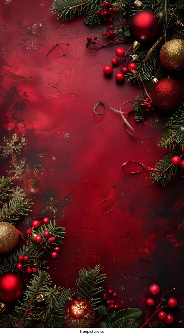 Christmas red background with ornaments