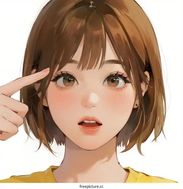 Young Woman with Short Brown Hair and Yellow Top