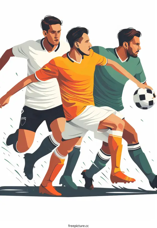 Three soccer players in action