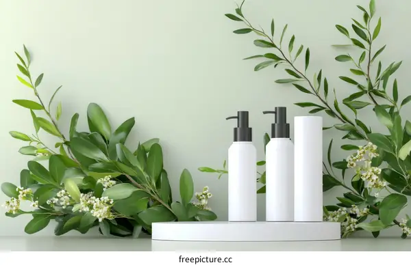 Elegant Cosmetic Product Mockups with Greenery