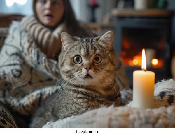 Cat is very scared of fire