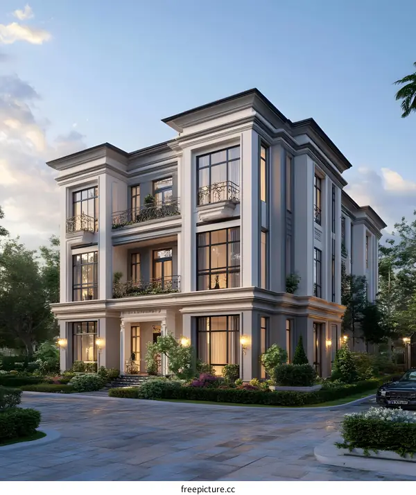 Luxury Modern Home Exterior Design with Balconies and Landscaping