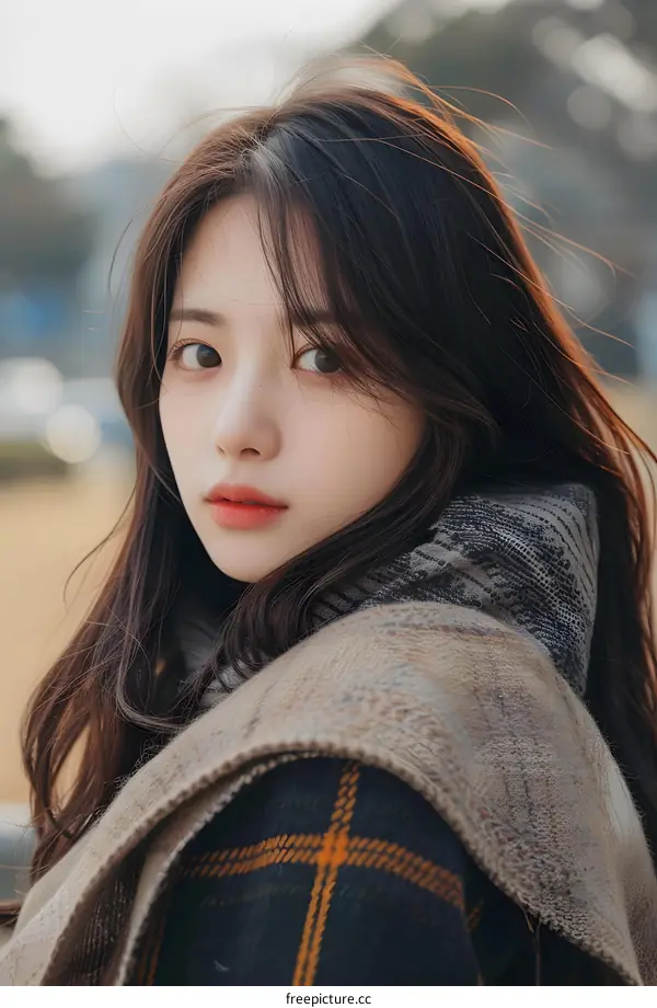 Portrait of Asian Woman in Winter Clothes