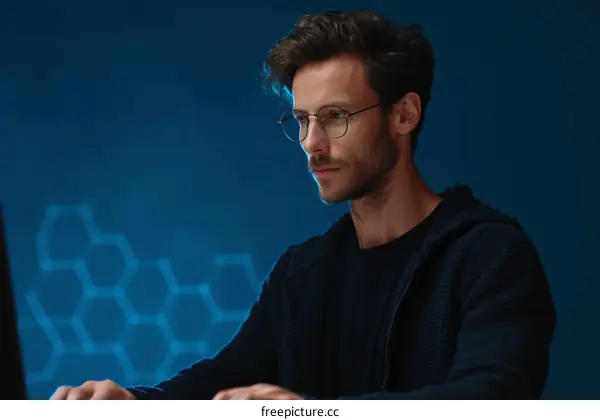 Focused Man Working on Computer