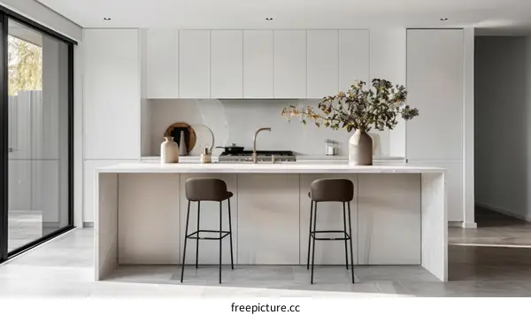 Spacious Kitchen with Marble Island and Built-in Appliances
