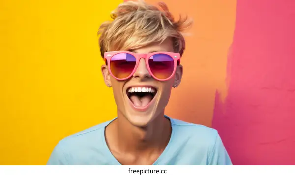 Portrait of a young blonde woman wearing sunglasses