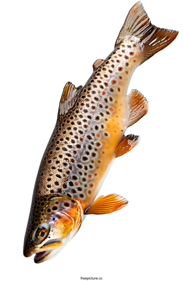 [Transparent Background PNG]Fresh Brown Trout Fish on White Background