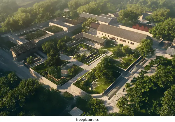 Aerial View of a Traditional Chinese Garden