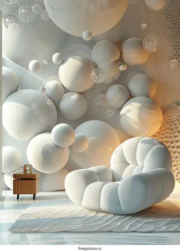 Abstract Interior Design with White Bubbles