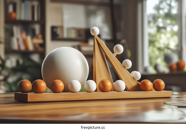 Wooden Sculpture with Balls Abstract Art