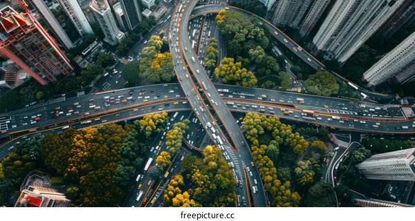 Aerial View of Urban Road Interchange