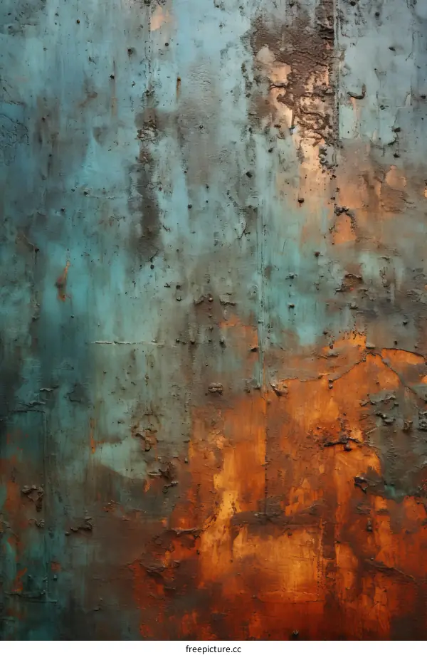 Blue and orange rusty metal wall