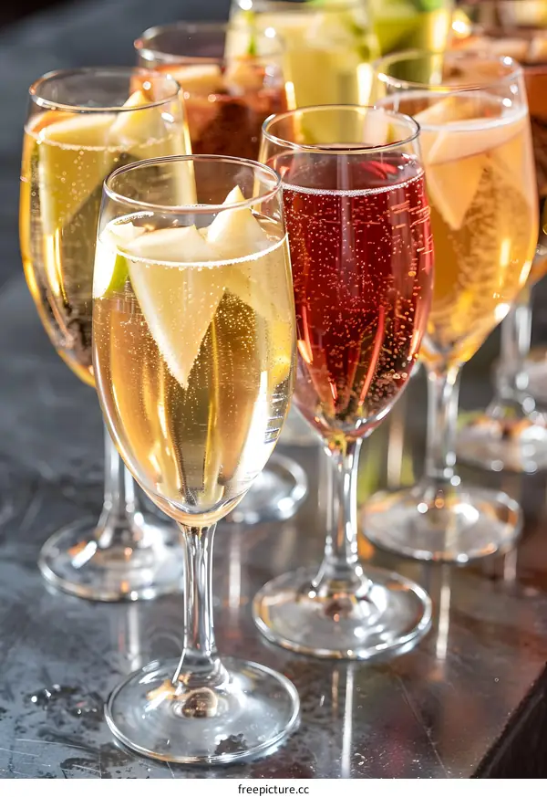 Sparkling Wine with Apple Slices in Glasses