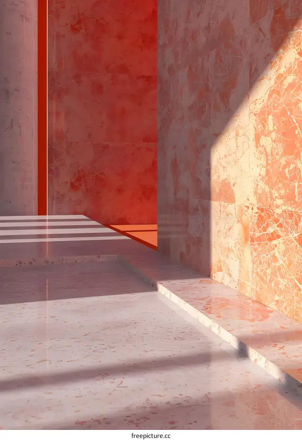 Abstract Minimalist 3D Design With Orange and White Marble