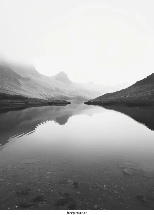 Foggy Mountains and Still Lake