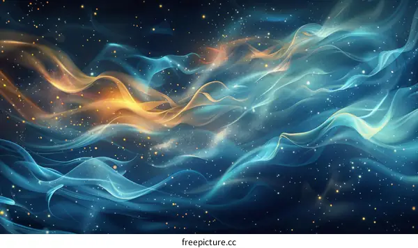 Abstract Energy Waves: Blue and Gold