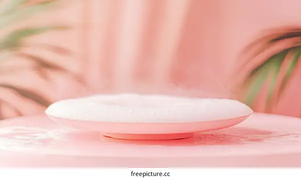 Pink Dish with White Foam and Steam