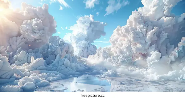 Surreal Frozen Lake Landscape with Clouds