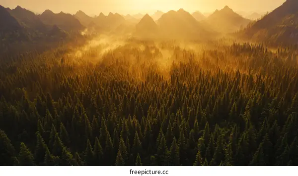 Sunrise over a Coniferous Forest