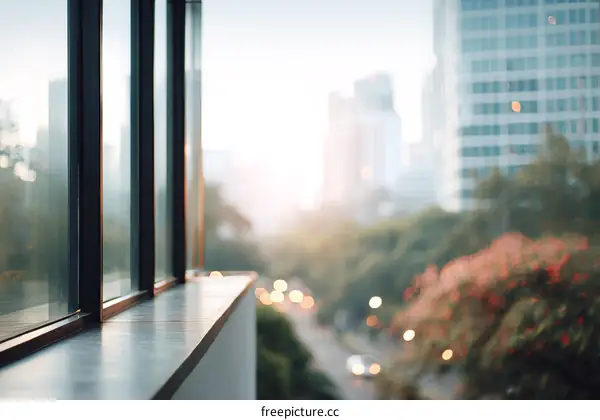 Cityscape View from Modern Windows