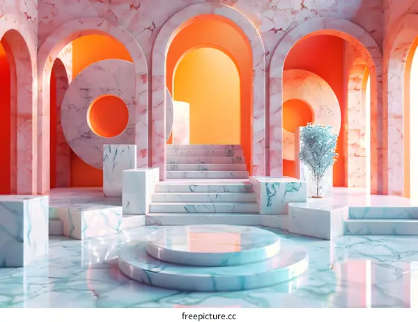 A Minimalist Interior Space with Geometric Shapes and Soft Colors