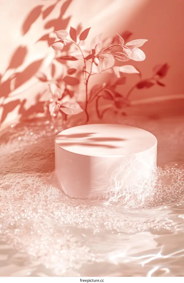 Elegant Pastel Pink Product Display with Leaves