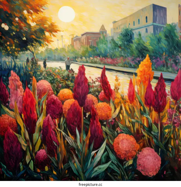 Vibrant Garden with Sunset