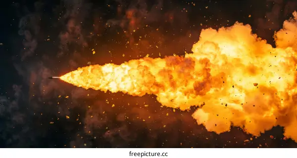 Missile Launch With Dramatic Smoke And Flames