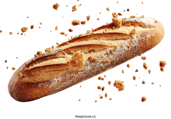 [Transparent Background PNG]Freshly Baked Baguette with Crumbs Falling