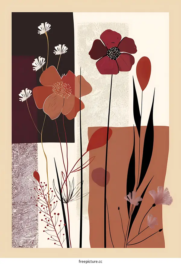 Abstract Floral Illustration With Red And Brown Colors