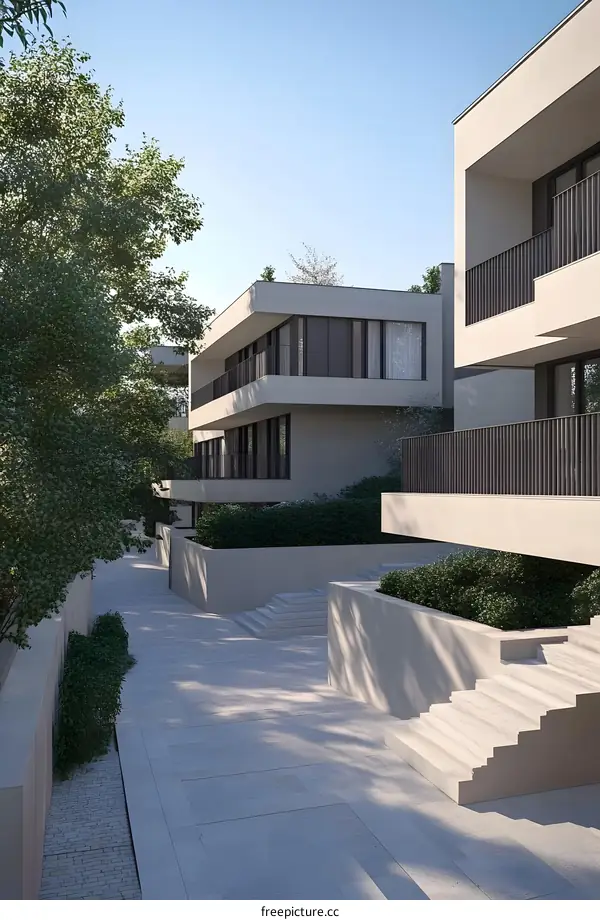 Modern Minimalist Architecture Home Design With Stone Pathway And Stairs